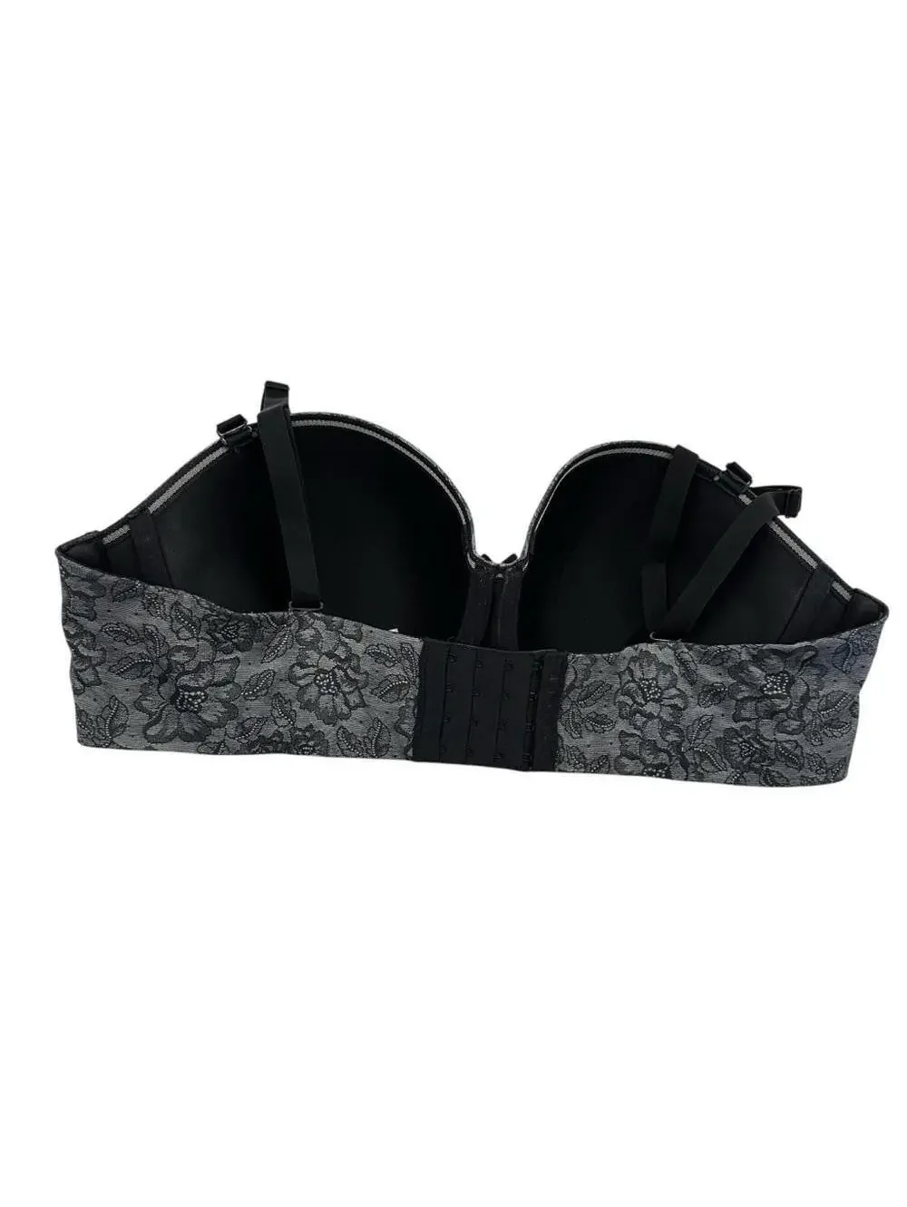 Cacique Women's Gray Floral Lace Multi-Way Strapless Back Closure Bra Size 42D